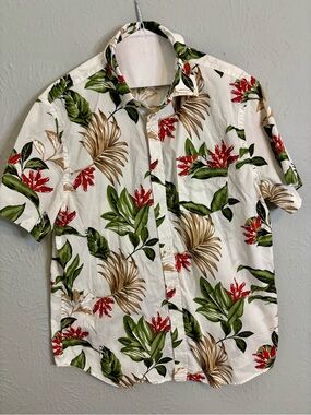 Banana Republic White Short-Sleeve Tropical Floral Button-Down Shirt